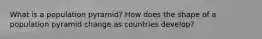 What is a population pyramid? How does the shape of a population pyramid change as countries develop?