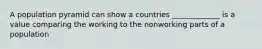 A population pyramid can show a countries _____________ is a value comparing the working to the nonworking parts of a population