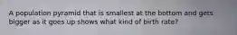 A population pyramid that is smallest at the bottom and gets bigger as it goes up shows what kind of birth rate?