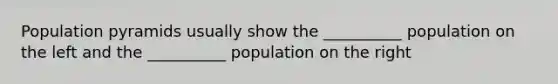 Population pyramids usually show the __________ population on the left and the __________ population on the right