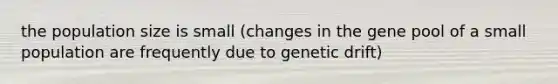 the population size is small (changes in the gene pool of a small population are frequently due to genetic drift)