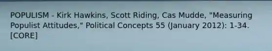 POPULISM - Kirk Hawkins, Scott Riding, Cas Mudde, "Measuring Populist Attitudes," Political Concepts 55 (January 2012): 1-34. [CORE]