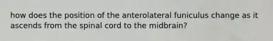 how does the position of the anterolateral funiculus change as it ascends from <a href='https://www.questionai.com/knowledge/kkAfzcJHuZ-the-spinal-cord' class='anchor-knowledge'>the spinal cord</a> to the midbrain?