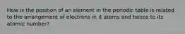 How is the position of an element in the periodic table is related to the arrangement of electrons in it atoms and hence to its atomic number?