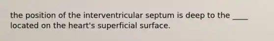 the position of the interventricular septum is deep to the ____ located on the heart's superficial surface.