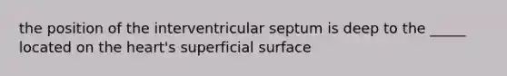 the position of the interventricular septum is deep to the _____ located on the heart's superficial surface