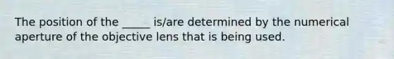 The position of the _____ is/are determined by the numerical aperture of the objective lens that is being used.