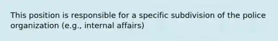 This position is responsible for a specific subdivision of the police organization (e.g., internal affairs)