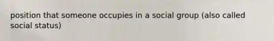 position that someone occupies in a social group (also called social status)