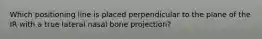 Which positioning line is placed perpendicular to the plane of the IR with a true lateral nasal bone projection?