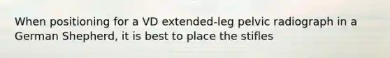 When positioning for a VD extended-leg pelvic radiograph in a German Shepherd, it is best to place the stifles
