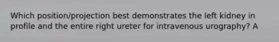 Which position/projection best demonstrates the left kidney in profile and the entire right ureter for intravenous urography? A