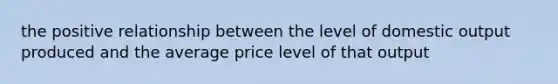 the positive relationship between the level of domestic output produced and the average price level of that output