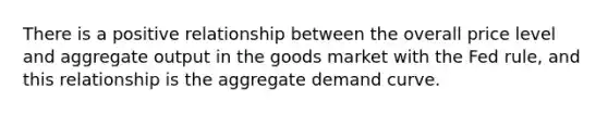 There is a positive relationship between the overall price level and aggregate output in the goods market with the Fed​ rule, and this relationship is the aggregate demand curve.