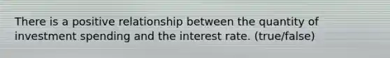 There is a positive relationship between the quantity of investment spending and the interest rate. (true/false)