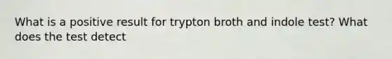 What is a positive result for trypton broth and indole test? What does the test detect