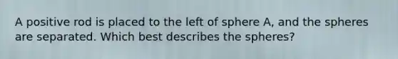 A positive rod is placed to the left of sphere A, and the spheres are separated. Which best describes the spheres?