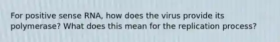 For positive sense RNA, how does the virus provide its polymerase? What does this mean for the replication process?