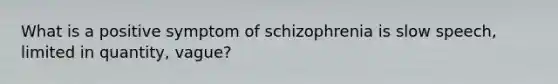 What is a positive symptom of schizophrenia is slow speech, limited in quantity, vague?