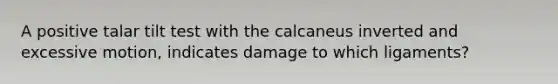 A positive talar tilt test with the calcaneus inverted and excessive motion, indicates damage to which ligaments?