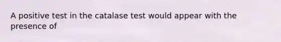 A positive test in the catalase test would appear with the presence of