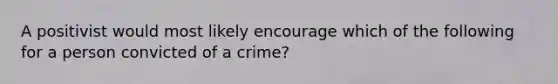 A positivist would most likely encourage which of the following for a person convicted of a crime?