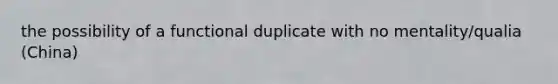 the possibility of a functional duplicate with no mentality/qualia (China)