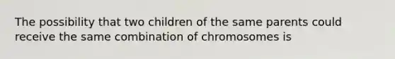 The possibility that two children of the same parents could receive the same combination of chromosomes is