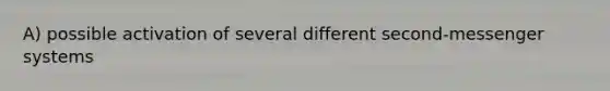 A) possible activation of several different second-messenger systems