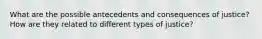 What are the possible antecedents and consequences of justice? How are they related to different types of justice?