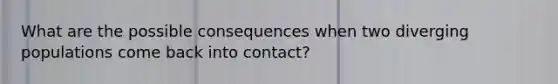 What are the possible consequences when two diverging populations come back into contact?