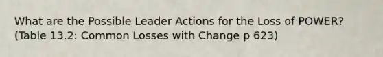 What are the Possible Leader Actions for the Loss of POWER? (Table 13.2: Common Losses with Change p 623)