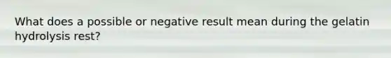 What does a possible or negative result mean during the gelatin hydrolysis rest?