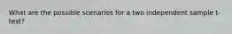 What are the possible scenarios for a two independent sample t-test?