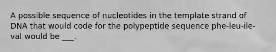 A possible sequence of nucleotides in the template strand of DNA that would code for the polypeptide sequence phe-leu-ile-val would be ___.