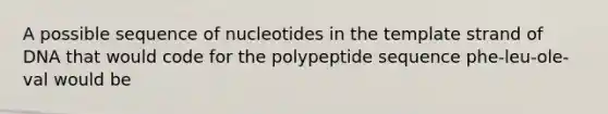 A possible sequence of nucleotides in the template strand of DNA that would code for the polypeptide sequence phe-leu-ole-val would be