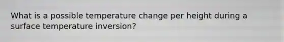 What is a possible temperature change per height during a surface temperature inversion?