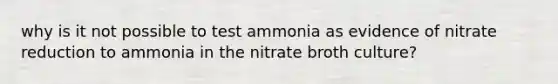 why is it not possible to test ammonia as evidence of nitrate reduction to ammonia in the nitrate broth culture?