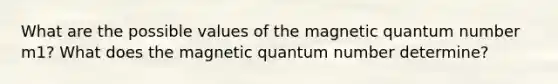 What are the possible values of the magnetic quantum number m1? What does the magnetic quantum number determine?