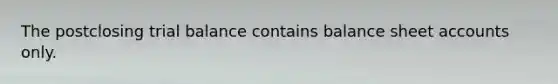 The postclosing trial balance contains balance sheet accounts only.