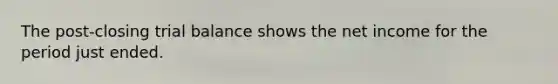 The post-closing trial balance shows the net income for the period just ended.