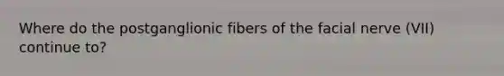 Where do the postganglionic fibers of the facial nerve (VII) continue to?