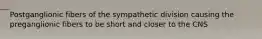 Postganglionic fibers of the sympathetic division causing the preganglionic fibers to be short and closer to the CNS