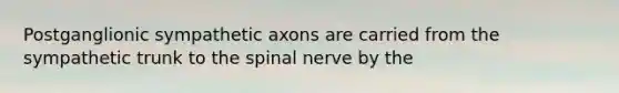 Postganglionic sympathetic axons are carried from the sympathetic trunk to the spinal nerve by the