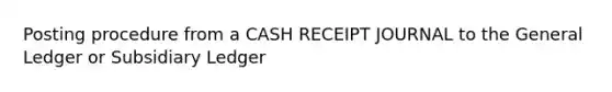 Posting procedure from a CASH RECEIPT JOURNAL to the General Ledger or Subsidiary Ledger