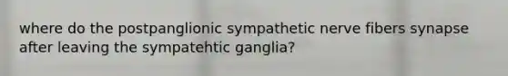 where do the postpanglionic sympathetic nerve fibers synapse after leaving the sympatehtic ganglia?