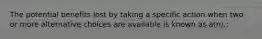 The potential benefits lost by taking a specific action when two or more alternative choices are available is known as a(n).: