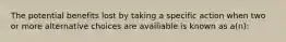 The potential benefits lost by taking a specific action when two or more alternative choices are availiable is known as a(n):