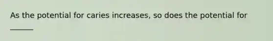 As the potential for caries increases, so does the potential for ______