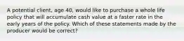 A potential client, age 40, would like to purchase a whole life policy that will accumulate cash value at a faster rate in the early years of the policy. Which of these statements made by the producer would be correct?